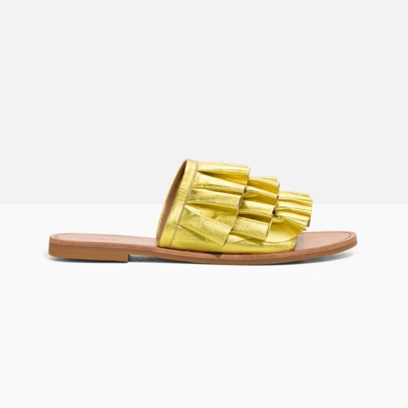 & Other Stories Gold Metallic Frill Ruffle Sandal - Picture 2 of 2